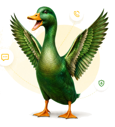 Green QuackerPro duck with wings spread