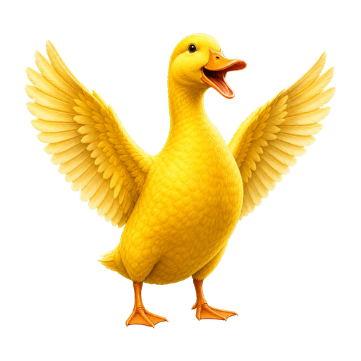 Yellow QuackerLite duck with wings spread