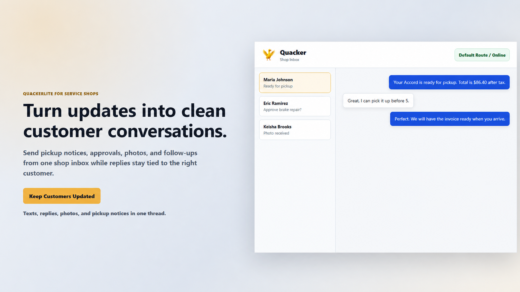 Website banner showing service update conversation flow