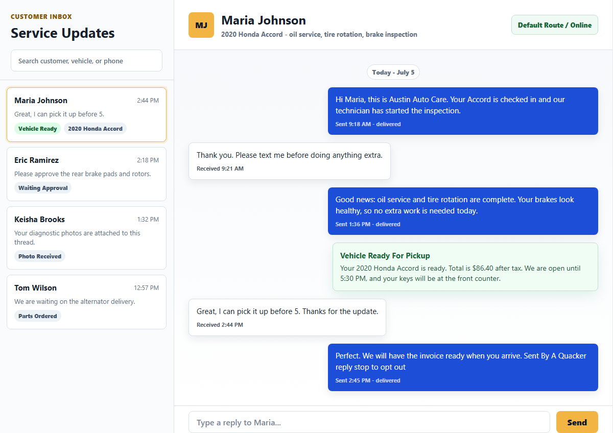 Service update inbox with customer conversation attached to the workflow